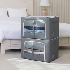 Joeun Living 優質鋼架衣物整理收納箱, 灰色, 2個