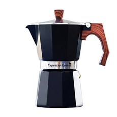 Comac 義式咖啡摩卡壺 3杯份, 1套, 黑色 + 銀色 + 木色