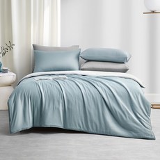 J-bedtime 床寢時光 高質感素色石墨烯x天絲被套床包枕套組-單人-湖水藍-spm7667-s-h