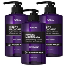 쿤달 허니 앤 마카다미아 헤어 트리트먼트 아로마에디션 자스민우디향, 500ml, 3개