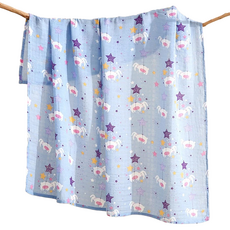 愛北鼻 新生兒雙層包巾 竹節棉 藍底睡兔 透氣舒適 多功能用途