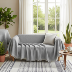 法式編織沙發布 桌布, 芝麻牛奶, 1個