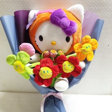 人造花微笑花束+Hello Kitty玩偶+Chupa Chups糖果 5入, 隨機發貨