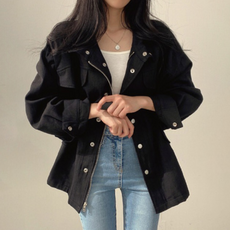 PEONIST 女款高領腰部抽繩風格軍裝外套
