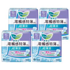 Laurier 蕾妮亞 台灣公司貨 零觸感特薄超薄涼衛生棉 特長夜用型, 30cm, 6片, 4包
