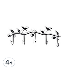 5鉤式室內裝飾壁掛衣架, 黑色, 4個