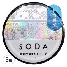 KING JIM HITOTOKI SODA 透明PET卷狀膠帶 箔押款 15mm x 4m, 蕾絲鈎花, 5捲