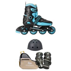 wheelers 兒童用Cyber 4直排輪 + 安全帽 + 護具 + 收納袋組合, 黑色(直排輪 + 安全帽 + 防摔支撐墊) + 米色(收納包), 1組