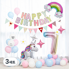 P&B UNITY 獨角獸彩虹造型花環混合氣球套組, 混色(數字7氣球), 3組