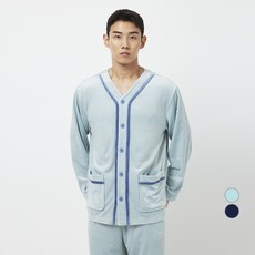 JAJU (JAJU) 男款輕量貂絨V領睡衣套裝