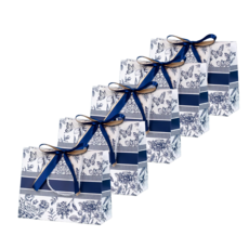 휴고잉 플라워 패턴 쇼핑백, 네이비라인, 5개