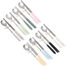 Willive 304不鏽鋼 Amos 馬卡龍色系餐具8件組, 灰色, 綠色, 卡其色, 粉紅色, 黃色, 天藍色, 海軍藍, 象牙白, 湯匙 8p + 筷子 8雙, 1套