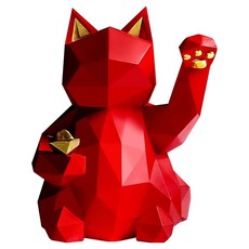 摩達客 現代藝術招財貓(大) 幾何造型開運擺飾 店面招財風水擺件, 1件, 紅色