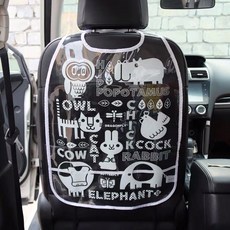 日本汽車防水椅背防踢墊--白色動物 防水易清潔, 1入