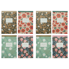 PINKFOOT 花朵圖案信紙 Set 尺寸14.8x22.1x0.6cm, 薄荷色+粉色+棕色+海軍藍, 8本
