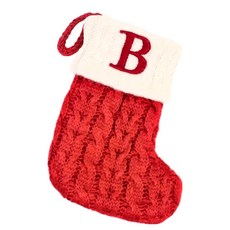 聖誕紅刺繡字母B聖誕襪 針織棉材質 聖誕節裝飾, 1個