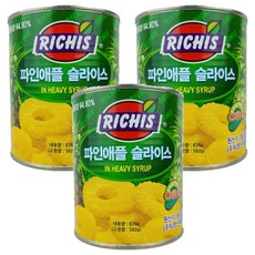 리치스 파인애플 슬라이스 통조림, 836g, 3개