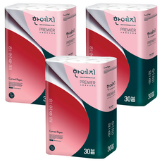 Hanyeji 3層壓紋高級捲筒衛生紙, 30m, 30捲, 3袋