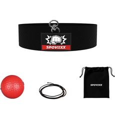 SPOVIXX 頭戴式拳擊訓練迴力球, 紅色（彈力球）、黑色（頭帶）