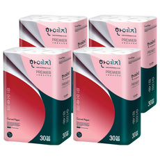 한예지 고평량 프리미어 천연펄프 3겹 데코 고급롤화장지, 30m, 30롤, 4개