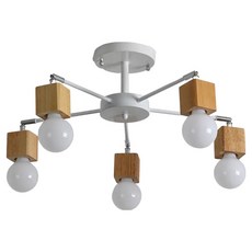 Honey Comb 北歐風原木半吸頂五燈, 簡約設計, 溫潤質感, 居家照明, 1入