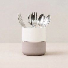 BOWLBOWL 韓國製 復古系列 瀝水餐具筒-S, 牛奶白 + 煙灰色, 1個