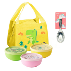 KOM 316不鏽鋼兒童隔熱碗套組 童書聯名, 青菜鱷魚+水果牛+Guji-Guji, 1組