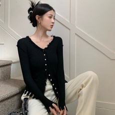 PEONIST 女款珍珠鈕扣修身開襟衫