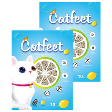 Catfeet 低粉塵無毒凝結貓砂 澎潤土材質 消臭與吸水力佳 呵護愛貓呼吸道 10L, 檸檬, 7kg, 2袋