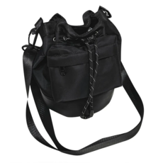 E.City 日式時尚水桶小挎包 黑色 防潑水尼龍+PU皮革, 展開 ( 19 x 16 x 15cm )