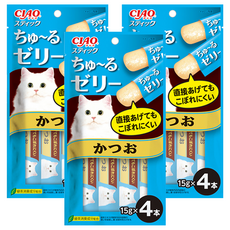 INABA CIAO 啾嚕 寒天肉泥 15g*4 嗜口性高 綠茶配方 不含防腐劑, 鰹魚, 60g, 3袋