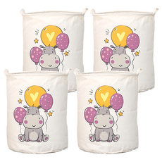 多功能防水袋鋼架折疊收納籃, 40 x 50cm, 氣球河馬, 4個