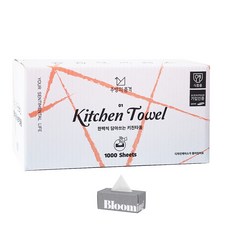 JubanguiPumgyeok 抽取式廚房紙巾+印花面紙盒 隨機出貨, 1000張, 1組