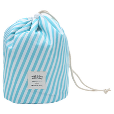 E.City 花色圓筒化妝包收納袋3件組 條紋藍, 主體展開15 x 15 x 23cm 迷你拉鍊包13 x 7.5cm PVC收納袋約8 x 20cm