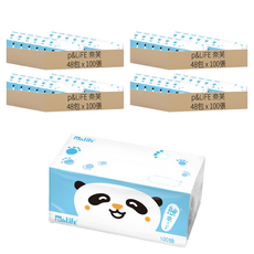 p&LiFE 奈芙 抽取式 萌熊生活紙 2層 100張, 48包, 4箱