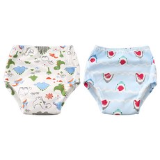 bebehome 日系6層紗學習褲 2件, 1組, 白色恐龍 + 藍色鯊魚