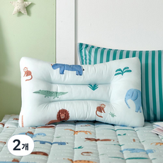 스웰침구 통째로 빨아쓰는 알러지케어 경추 베개 리틀사파리, 그린, 2개