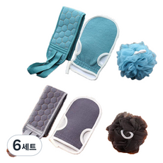 원이네 등밀이 + 때타올 + 샤워볼 세트, 그레이 + 블루, 6세트