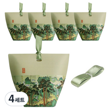 indi.k 傳統民畫 底部禮物盒 中 5入+ 緞帶 85cm, 青瓷色, 4套