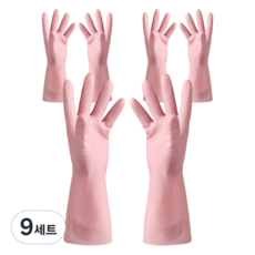 모나홈 예쁘고 편리한 다용도 라텍스 고무장갑 양손착용 세트, 슈가핑크, 소(S), 9세트