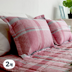무이비엔 체크 베개커버 솜포함, 핑크, 2개