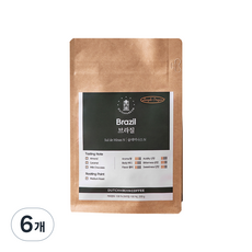 더치앤빈 브라질 술데미나스 N 로스팅 커피원두, 200g, 홀빈(분쇄안함), 6개