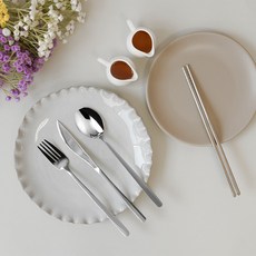 지베아 한식 식기 4종 세트, 올실버, 숟가락 + 젓가락 + 포크 + 나이프, 1세트