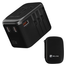 Meliens 海外旅行用多功能轉接頭 Pro ML-OL2 GaN 雙孔超高速充電 黑色 PD65W, 1個