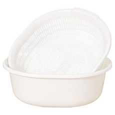 SANADA 橢圓形濾桶, 蔬果瀝水籃, 洗米篩, 多功能廚房清潔瀝水工具, 1入, D-5524, 32.7 x 29.1 x 10.9 cm