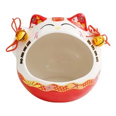 摩達客 春節開運 大口招財貓糖果收納擺飾聚寶盆 招財進寶, 紅色