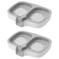 minono 米諾諾 排水型雙格香皂盒, 灰色 + 白色, 2個