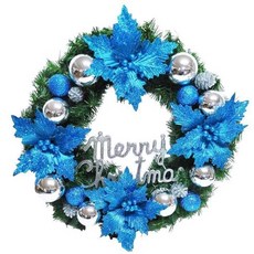 摩達客 耶誕豪華高級聖誕花圈 Set, 藍花銀球系, 20吋, 1組