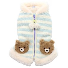 PET PARADISE 寵物衣服 保暖後背開背心 SS, 橫條紋小熊 藍色, 1件