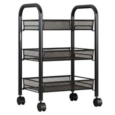 網籃置物推車 帶輪子 多層置物架 碳鋼材質 廚房收納, 基礎黑, 3層